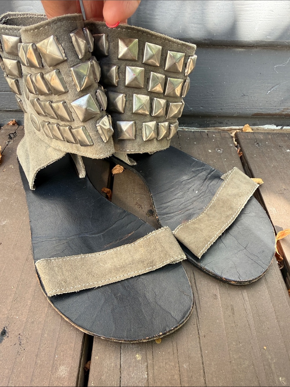 Studded Grey Real Suede Gladiator Sandals